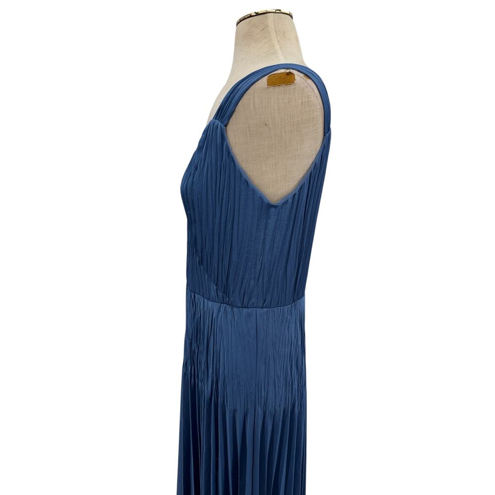 Vince Hydrangea Blue Pleated Midi Dress Sleeveless V-Neck Size Small - Picture 6 of 13